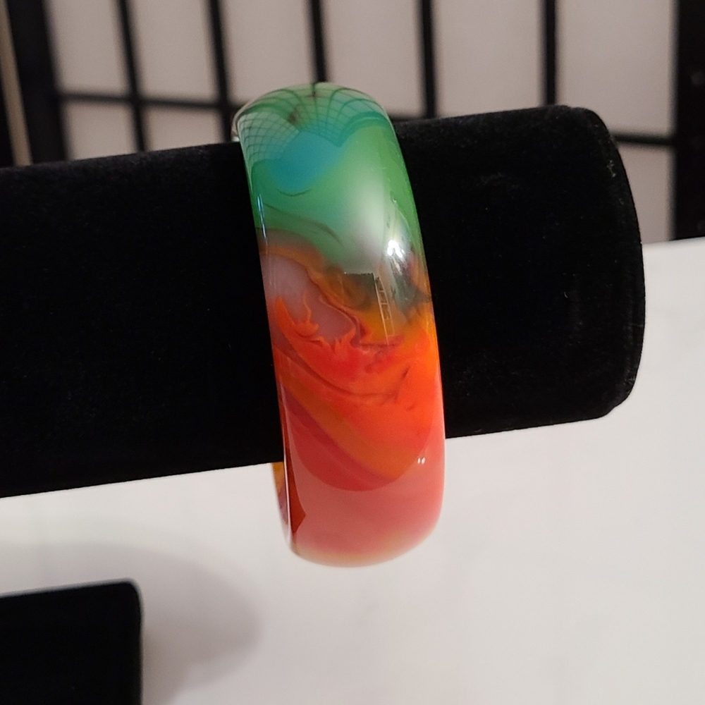 Large Wide Agate Stone Vibrant Multi Colored Bangle (63mm-64mm)